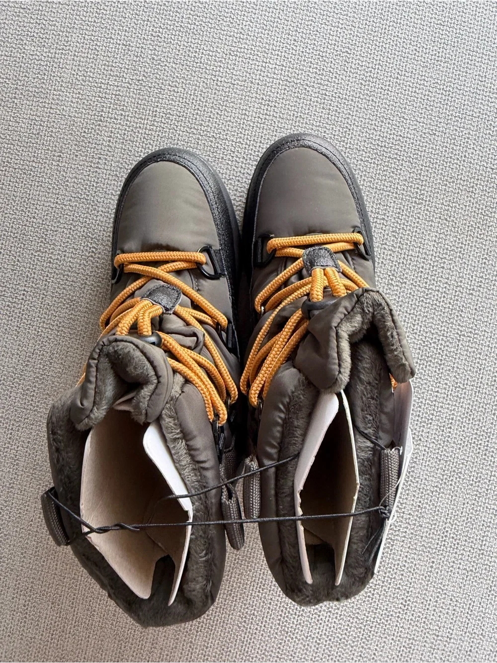 Kids H&M Olive Green Winter Boots with Orange Laces